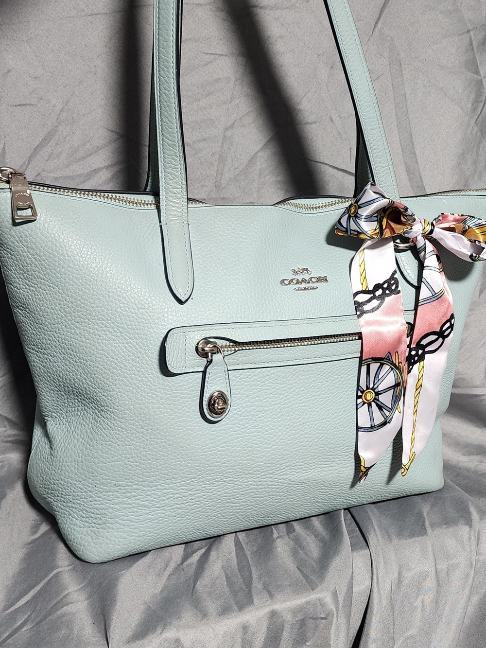 Coach Taylor Light Baby Blue Pebbled Leather Tore Shoulderbag Purse